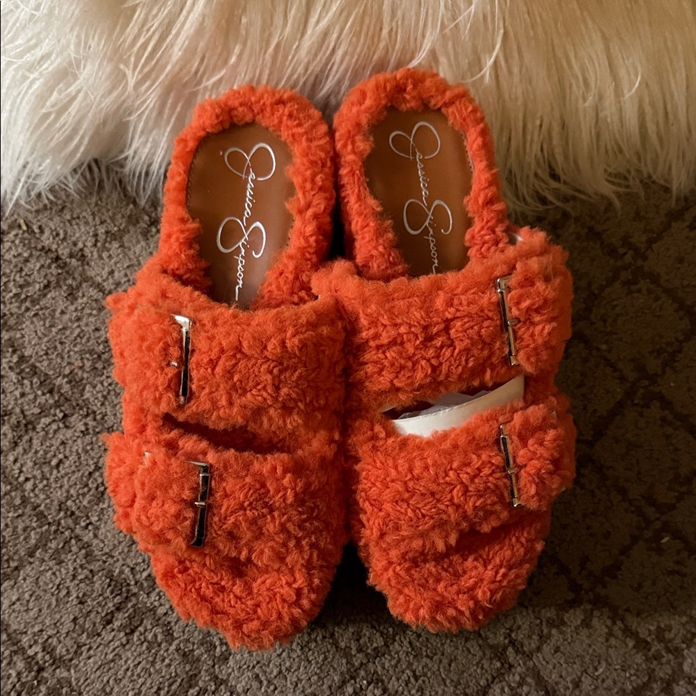 Jessica Simpson Orange Fuzzy Slippers